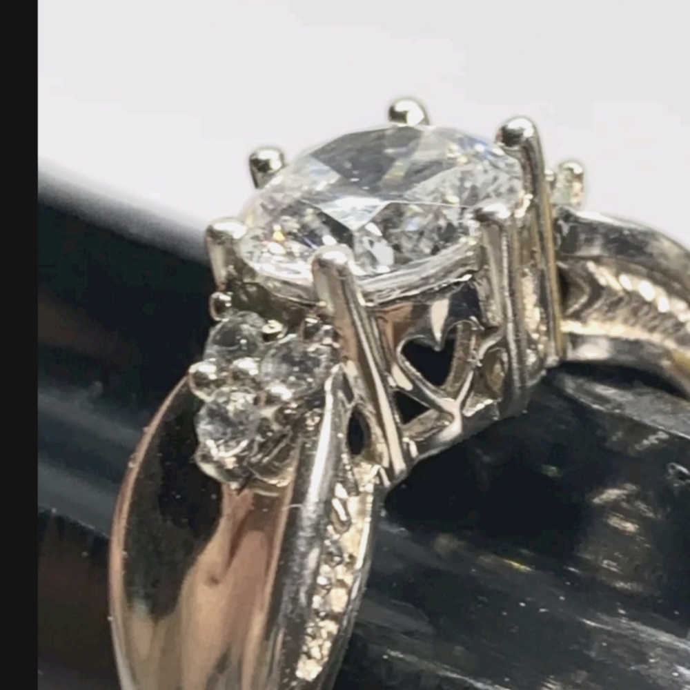 Sterling Silver Engagement Ring With Hearts - Picture 2 of 5